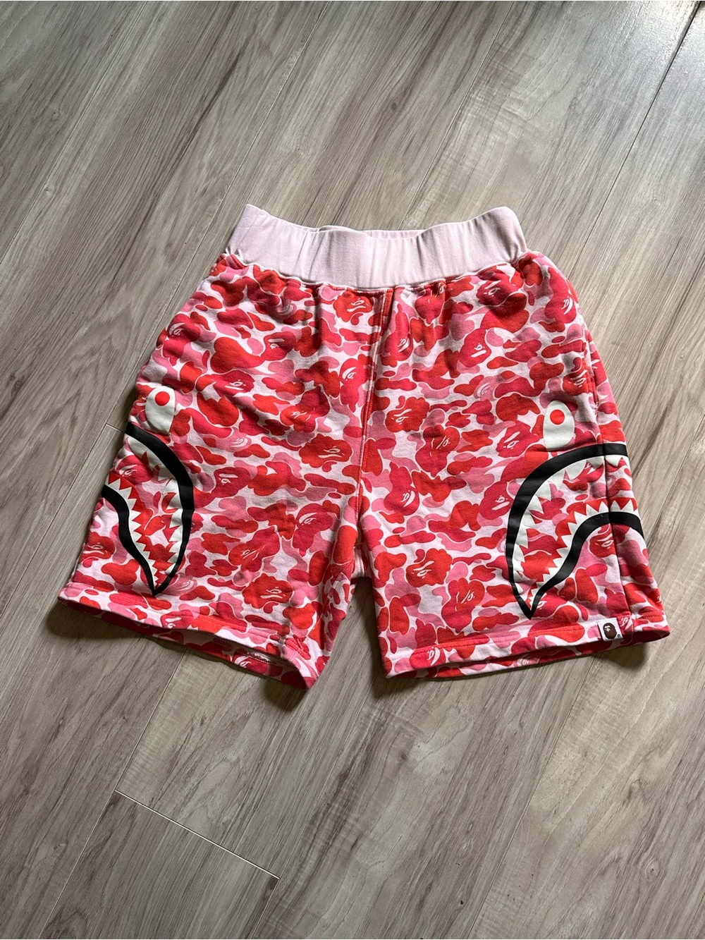 Bape Pink & Red Shark Camo Shorts